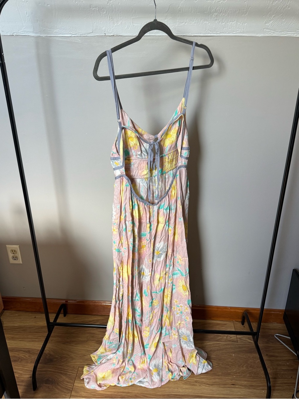 Free People Pink Floral Maxi Dress with Yellow and Teal Accents - Picture 2 of 3